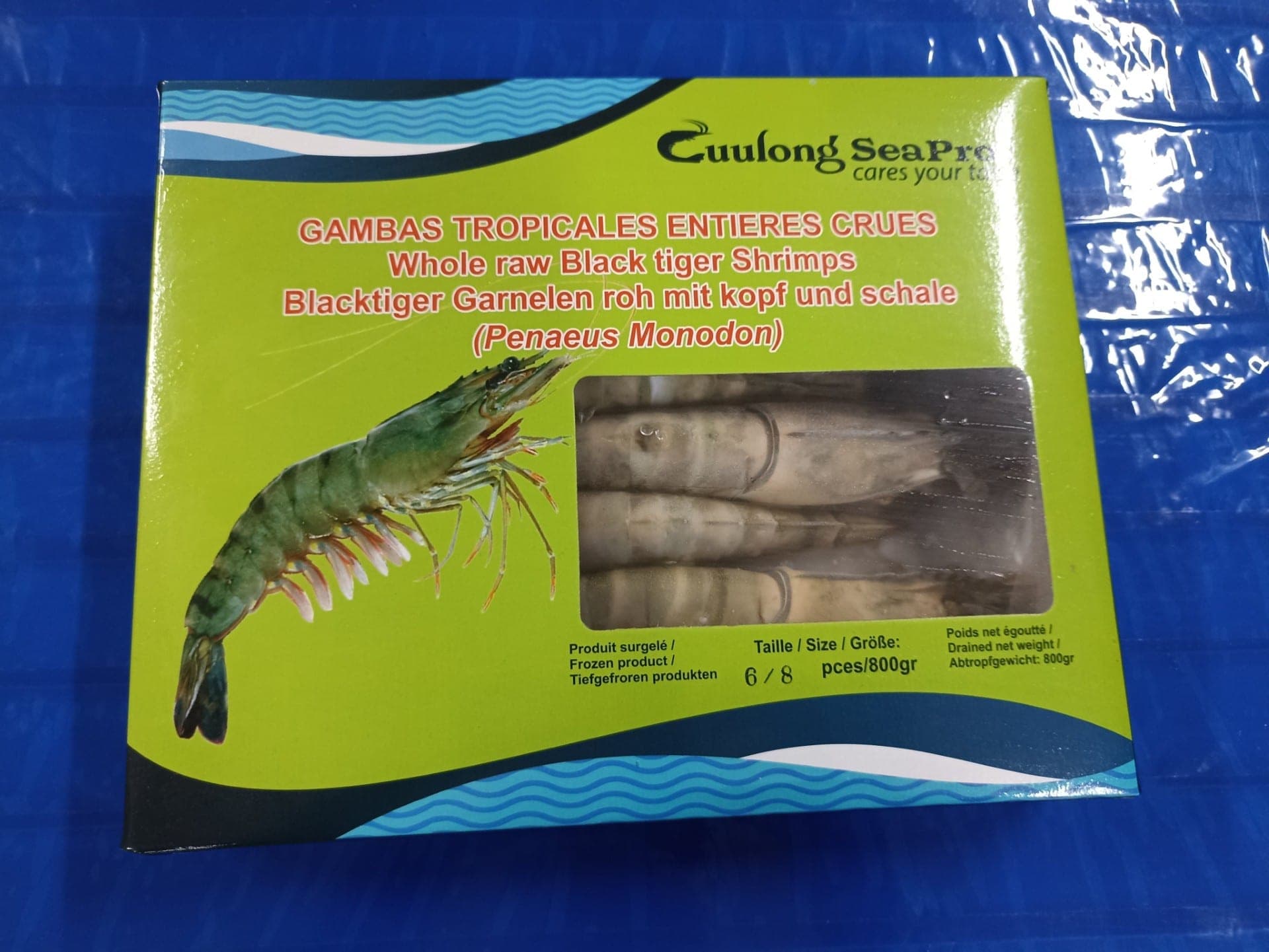 Frozen Raw Black Tiger Prawn, HOSO, 6/8 (Penaeus monodon)